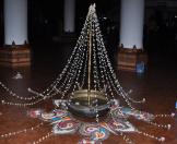 Rangoli in the foyer of the Nelum Pakuna  Mahinda Rajapaksa Theatre. 